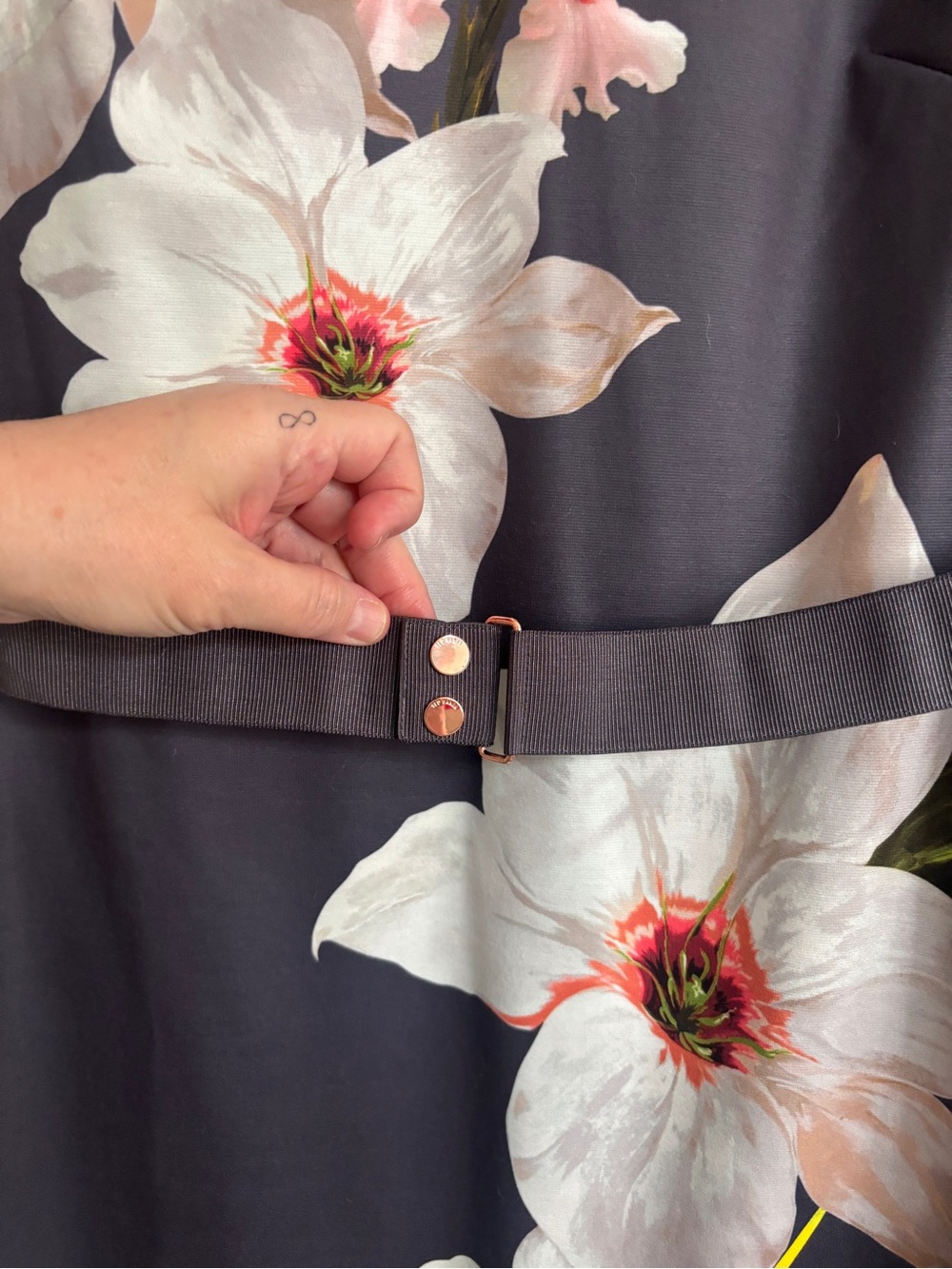 Ted Baker Charcoal Midi Dress with White Floral Print - Picture 4 of 11